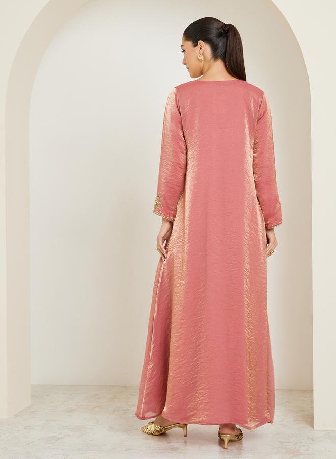 Amirah Peach A-Line Jalabiya with Gold Embroidery - Image 4